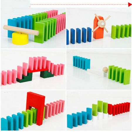 Children Wooden Domino Accessories Building Blocks Toys Board Games Colorful Wood Jigsaw Learning Block Bricks Toy Gifts