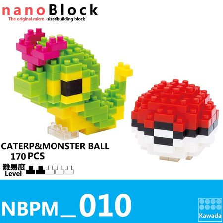 Nanoblock Pokemon Pikachu NBPM-010 Caterpie And MonsterBall 170pcs Anime Cartoon Diamond Building Blocks Mini Bricks For Kids