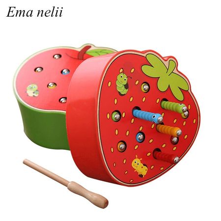 Wooden Magnetic Catching Insects Desktop Game Fruit style Color/ Shape Cognitive toy Baby Learning Educational Toys for Children