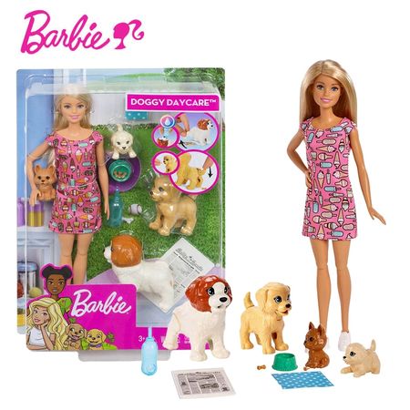 Original Barbie Doggy Daycare Doll Set Barbie Pet Dog Care Combination Children Educational Toy Birthday Gift FXH08