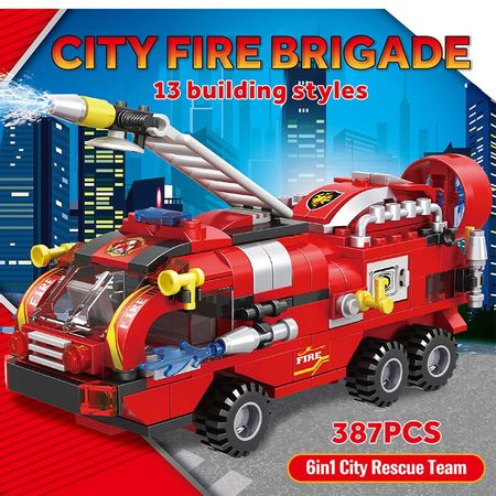 387pcs Creator City Fire Station Trucks Car Building Blocks Technic Helicopter Boat Firefighter Figures Bricks Toys For Children