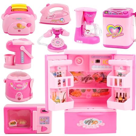 Mini Size Household Appliances Kitchen Toys Children Pretend Play Kitchen Accessories Toy Toaster Cooker Toys for Girls